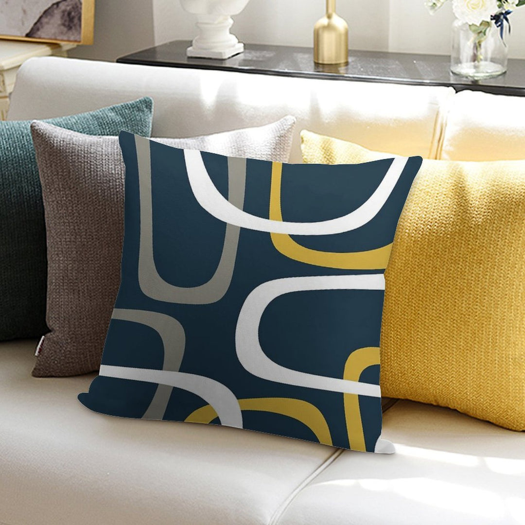Midcentury Modern Loops Retro Pattern in Light Mustard, Grey, White, And Navy Blue Soft Multiple Sizes Throw Pillow