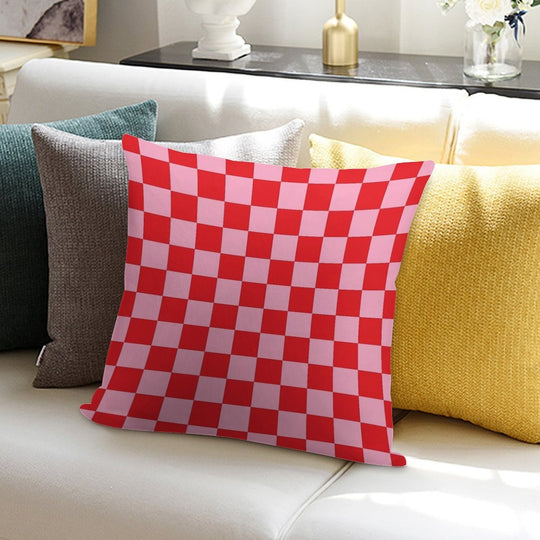 Checkered Pink And Red Soft Home Decor Throw Pillow