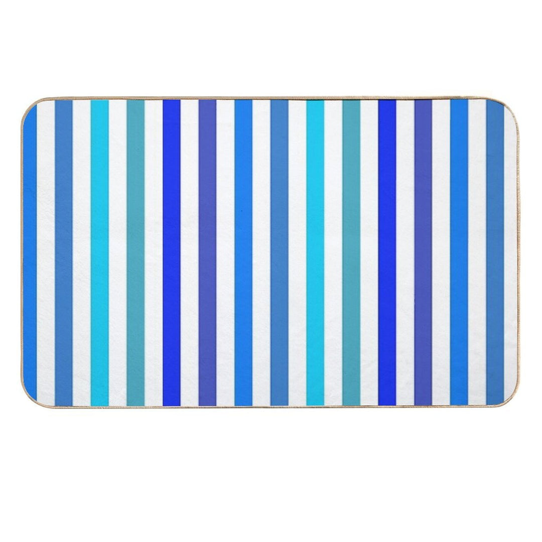 Vertical Blue And White Striped  Absorbent Bath Mat