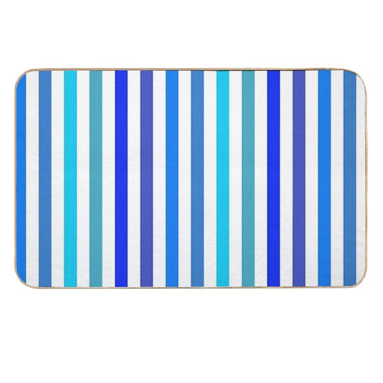 Vertical Blue And White Striped  Absorbent Bath Mat