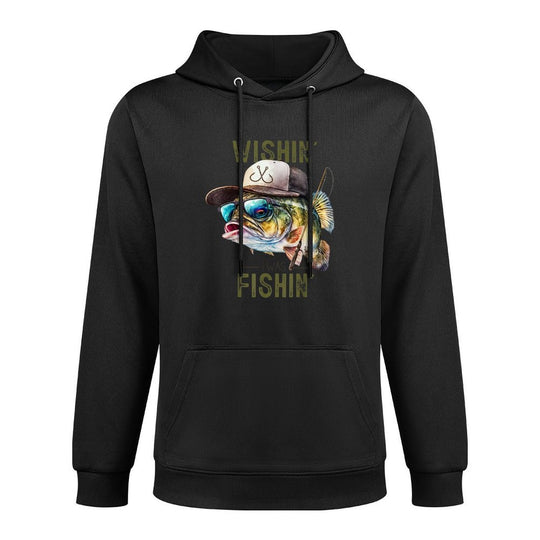 Wishing I Was Fishing Large Mouth Bass Funny Fisherman Fish Moisture-Wicking Hoodie