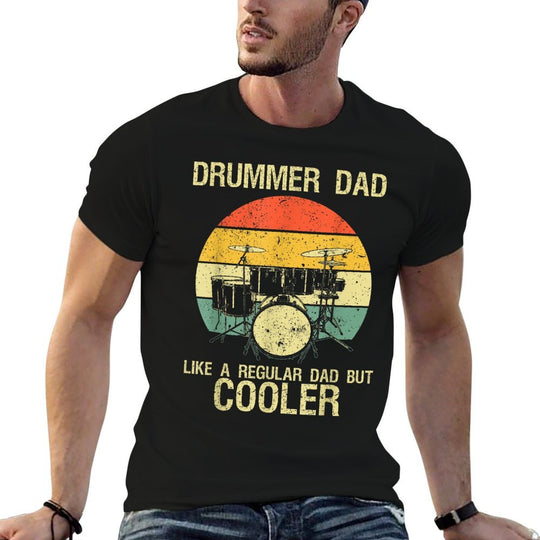 Funny Drumming Art For Dad Father Drumline Drum Set Drummer  Oversized Silhouette T-Shirt