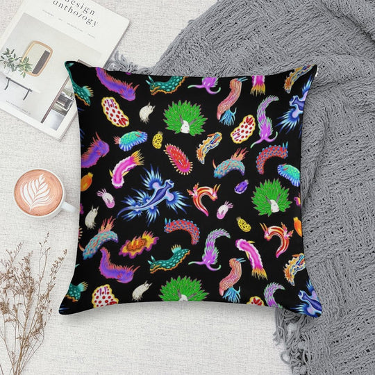 Rainbow Nudibranchs (Sea Slugs) Assortment Soft Bedroom Essential Throw Pillow