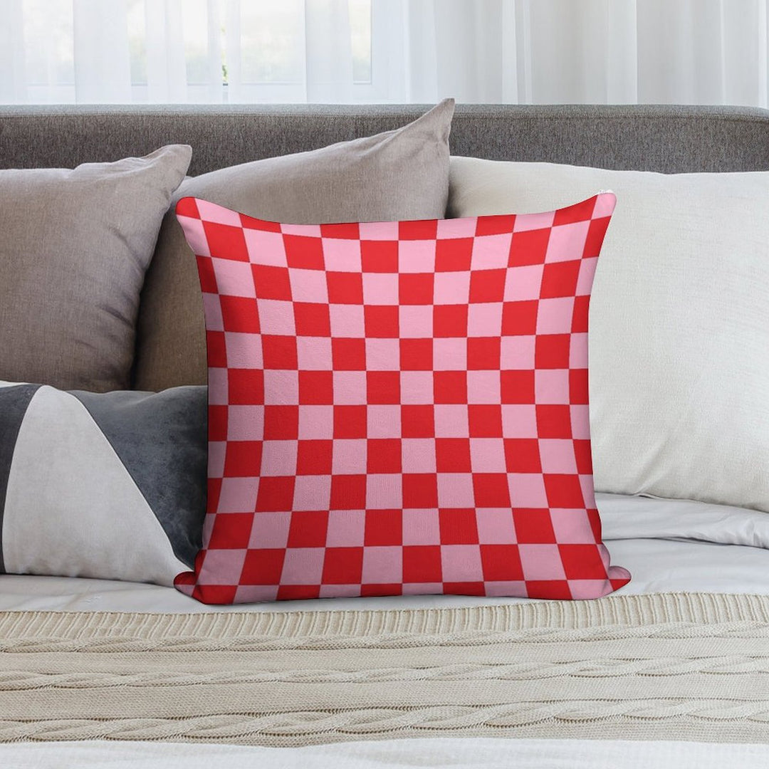 Checkered Pink And Red Soft Home Decor Throw Pillow