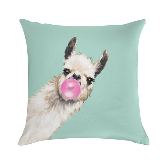 Bubble Gum Sneaky Llama in Green Soft Hidden Zipper Throw Pillow