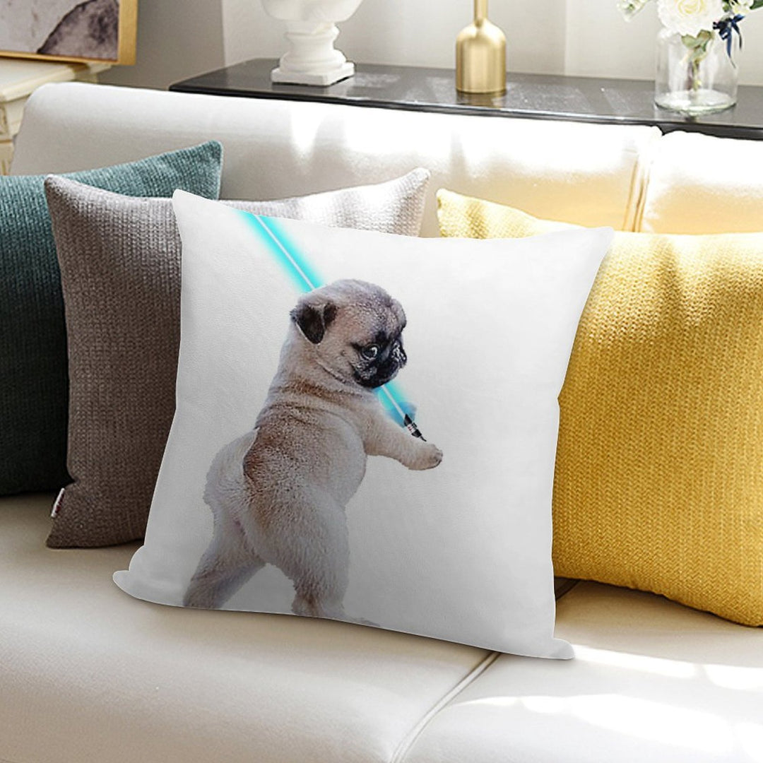 Pug with Lightsaber Soft Durable Construction Throw Pillow