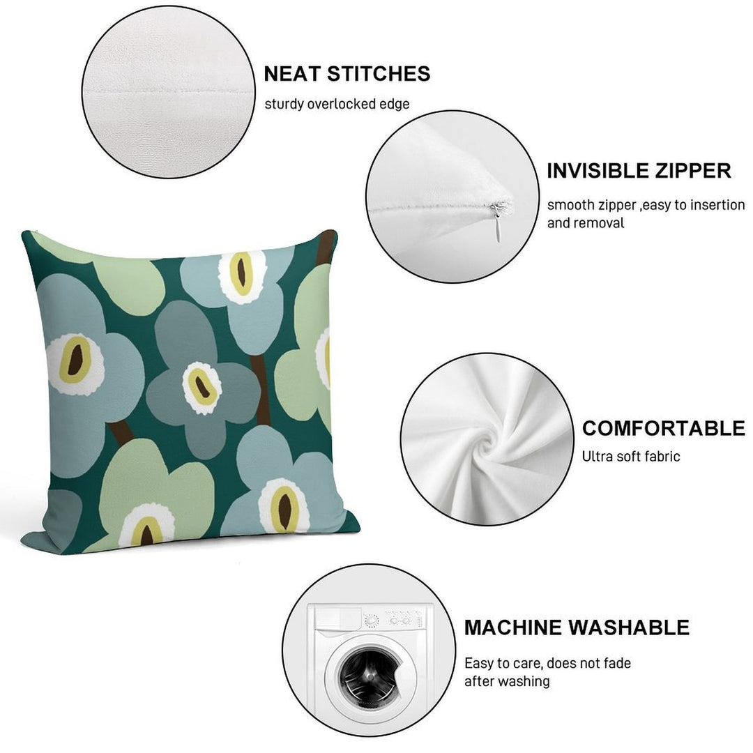 Iconic Retro Scandinavian Floral Pattern in Green And Blue Soft Short Plush Fabric Throw Pillow