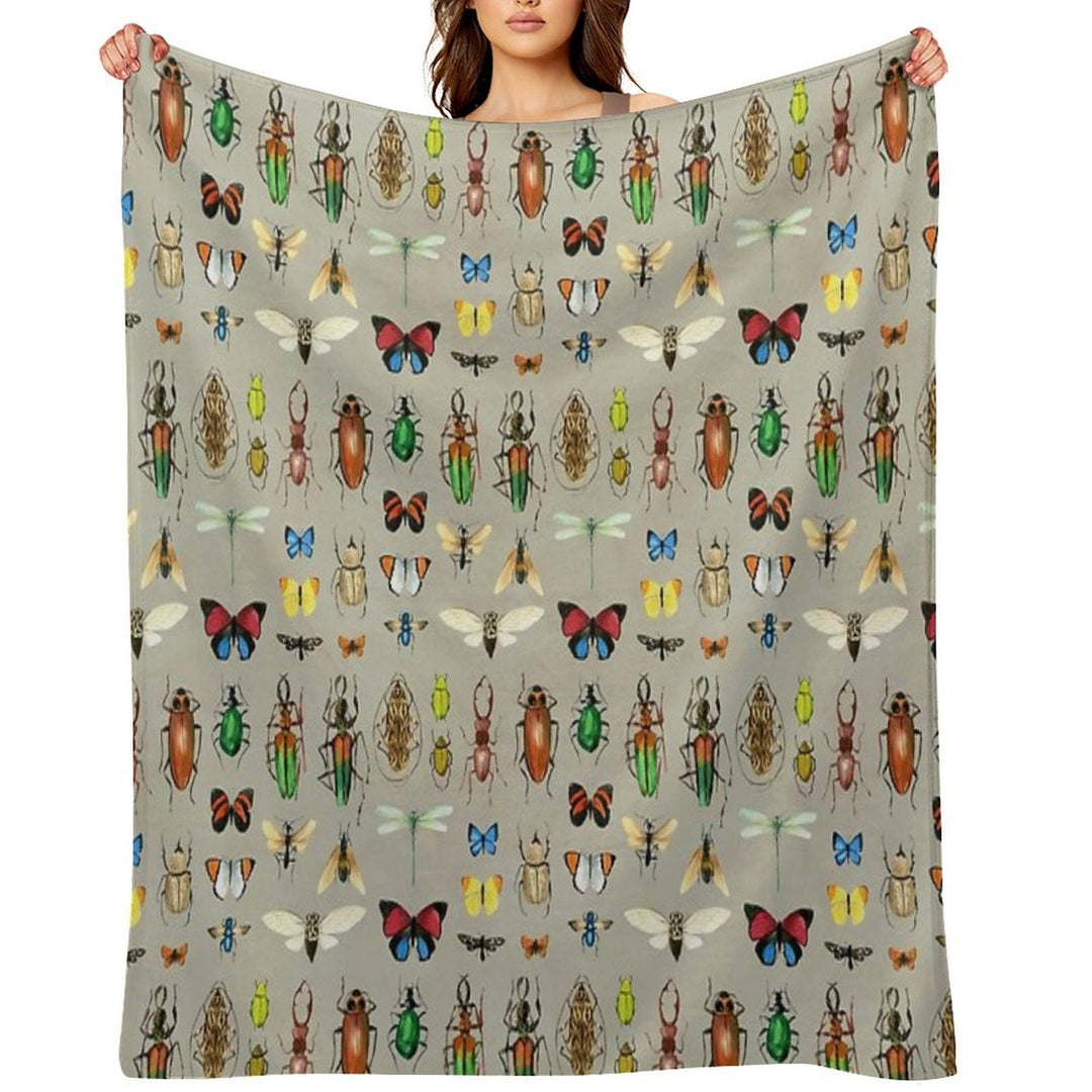 The Usual Suspects - Insects on Grey - Watercolour Bugs Pattern by Cecca Designs Plush Throw Blanket