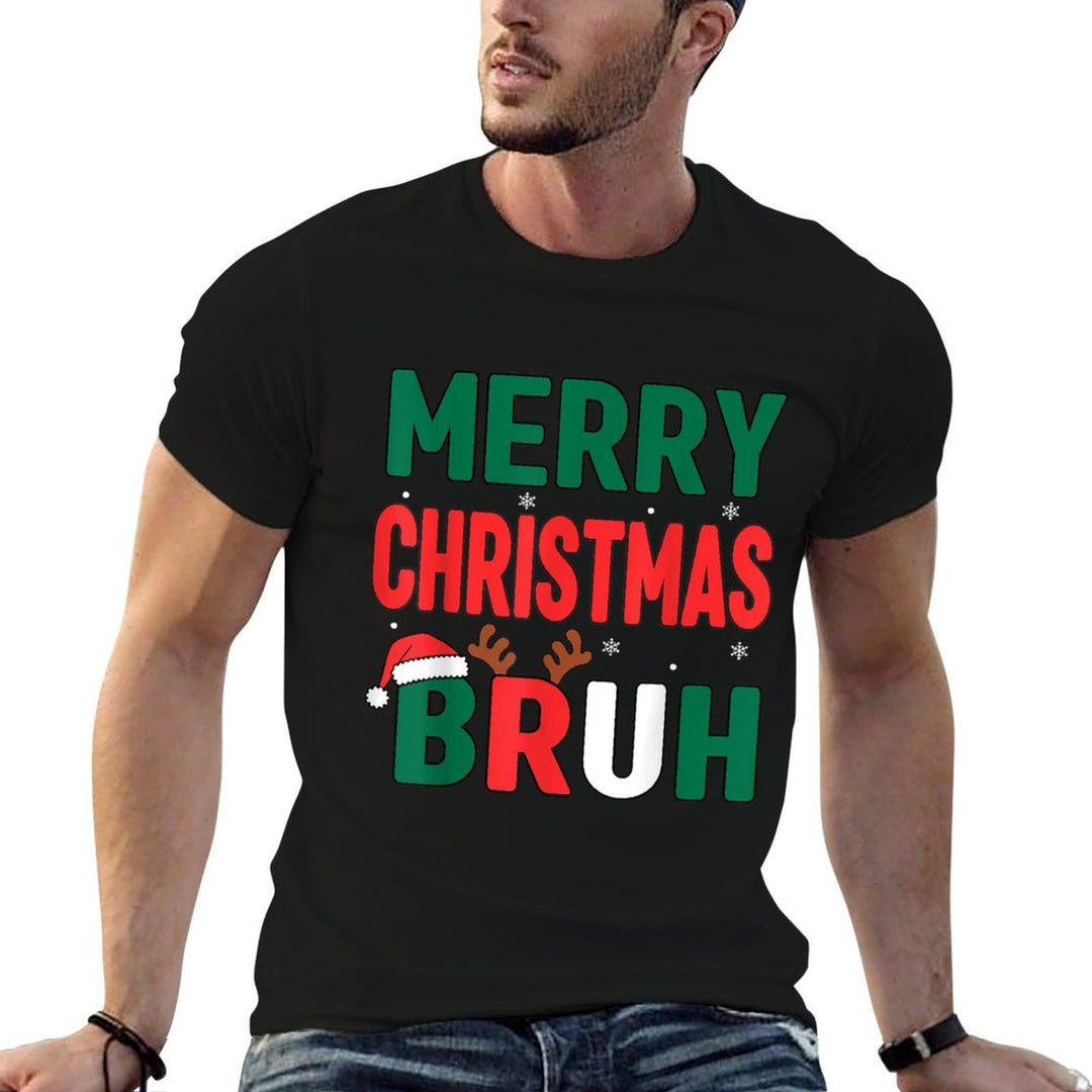 Bruh Christmas Kids Xmas Menn Boys Funny Christmas  Ribbed Collar T-Shirt