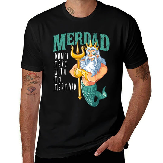 Funny Merdad Mermaid Dad Merman Security Birthday Men Gifts  Ribbed Collar T-Shirt