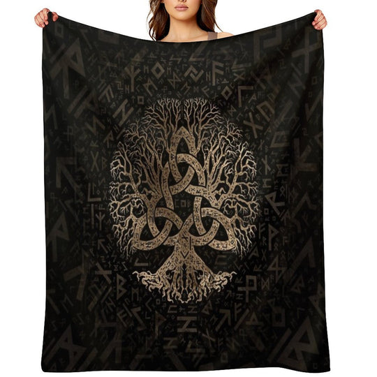 Tree of Life with Triquetra on Futhark Pattern Easy Care Throw Blanket