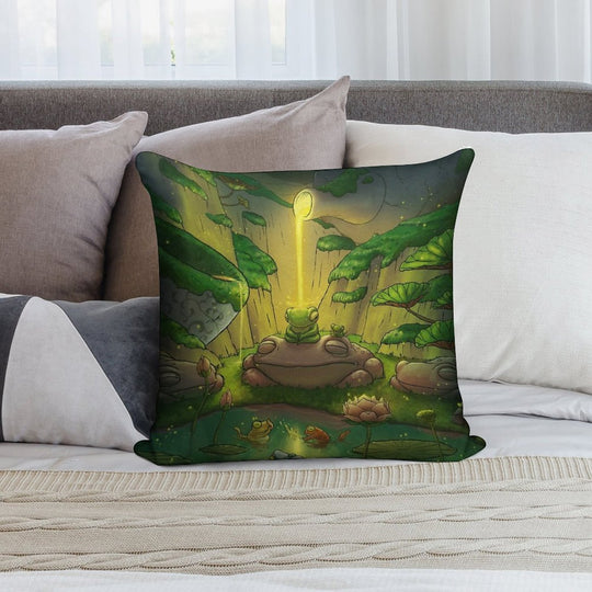 Tea Time Frog Meditation Asian Artwork Illustration Soft Shrink-Resistant Throw Pillow