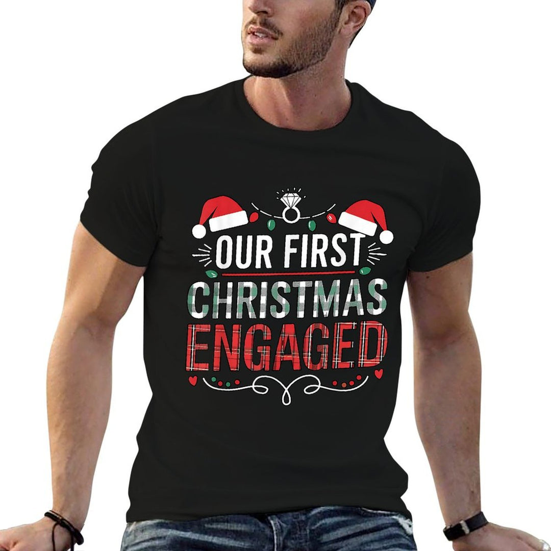 Our First Christmas Engaged 2024 Couples Pajamas Christmas  Quick-drying T-Shirt