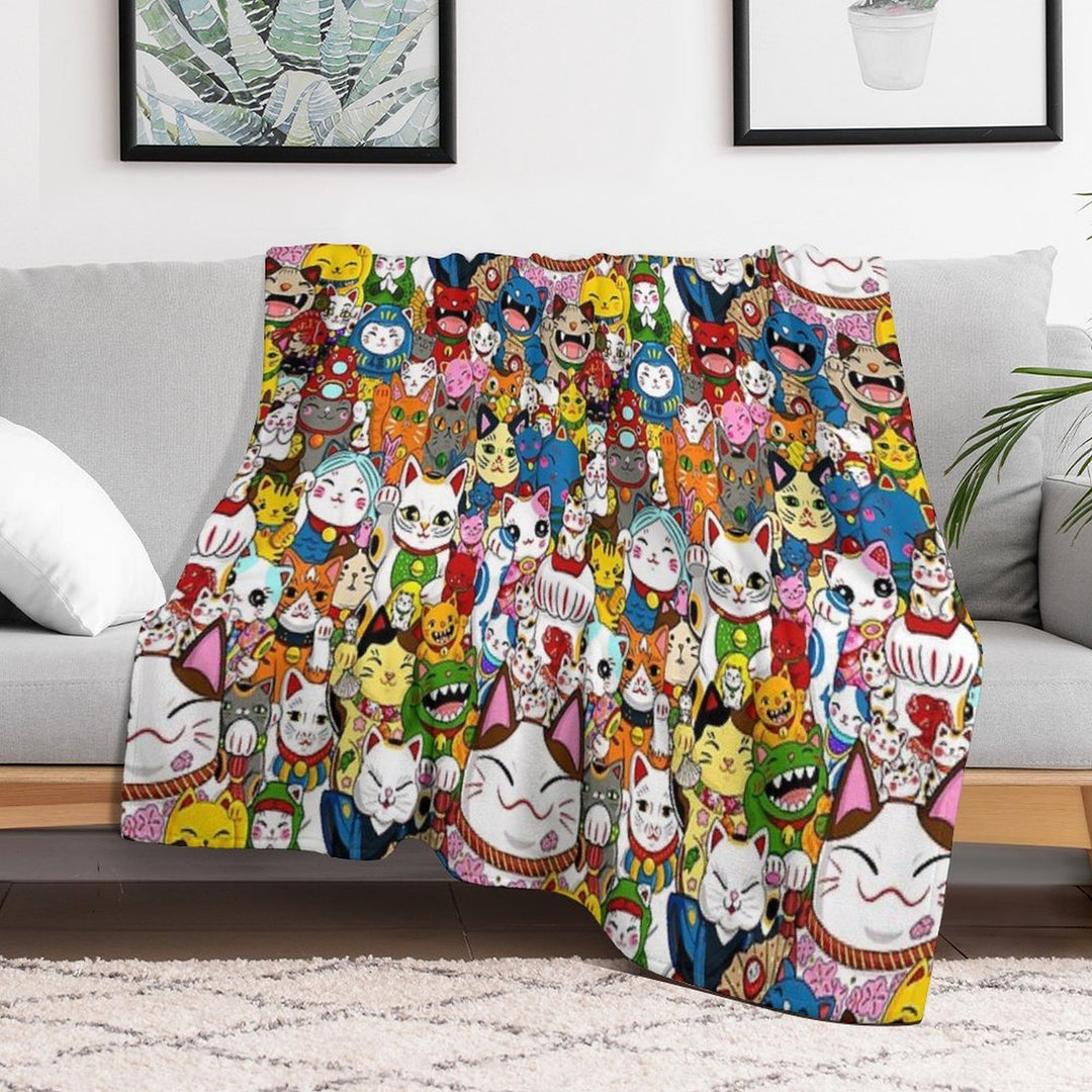 Maneki Neko (Lucky Cat) Collection Eco-conscious Throw Blanket