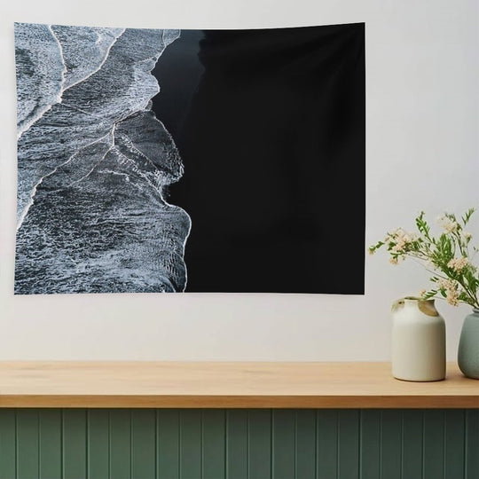 Minimalist Waves And Black Sand Beach in Iceland - Landscape Photography Tapestry