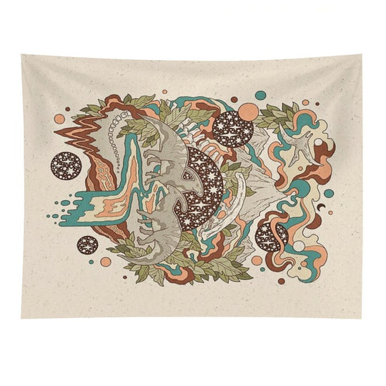 Lost Portal Parasaurolophus  Retro Rainbow Palette  Dinosaur Science Fiction Art Tapestry