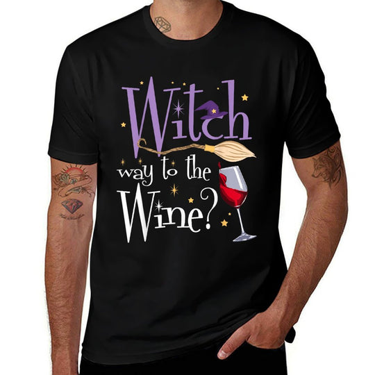 Witch Way To The Wine Halloween Drinking for Wiccan Witches  Oversized Silhouette T-Shirt