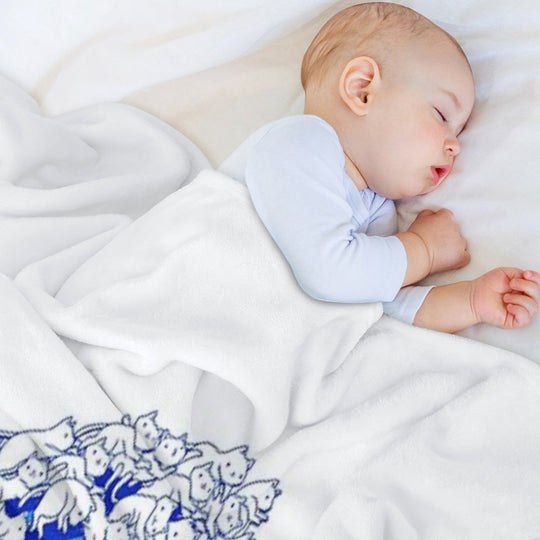 Kanagawa Cat Wave White Machine-washable Throw Blanket