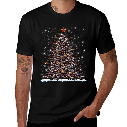 Guns Christmas Tree Funny Men Xmas 2024 for Gun Lover  Relaxed-fit T-Shirt