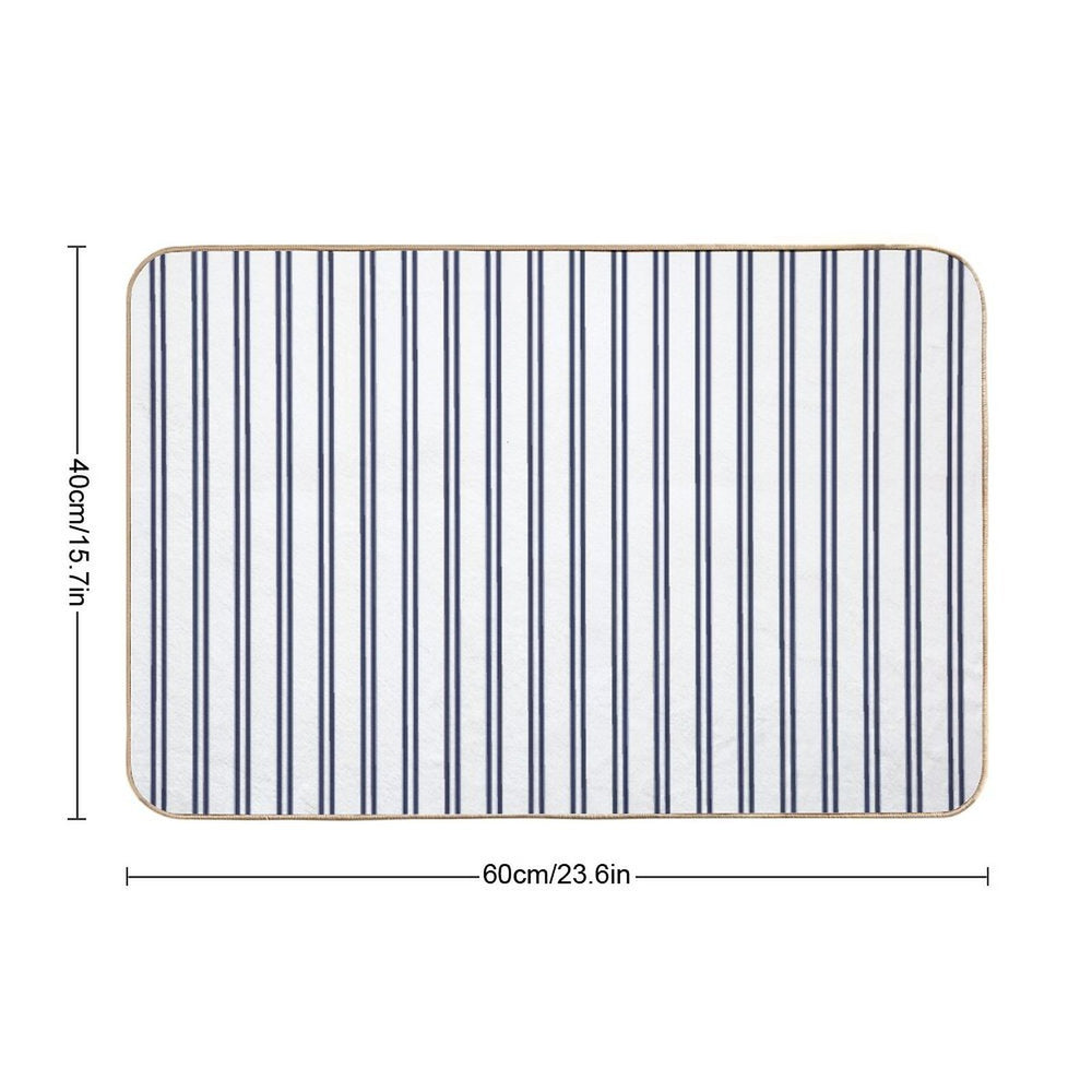 White And Navy Double Stripes  Anti-Trip Bath Mat