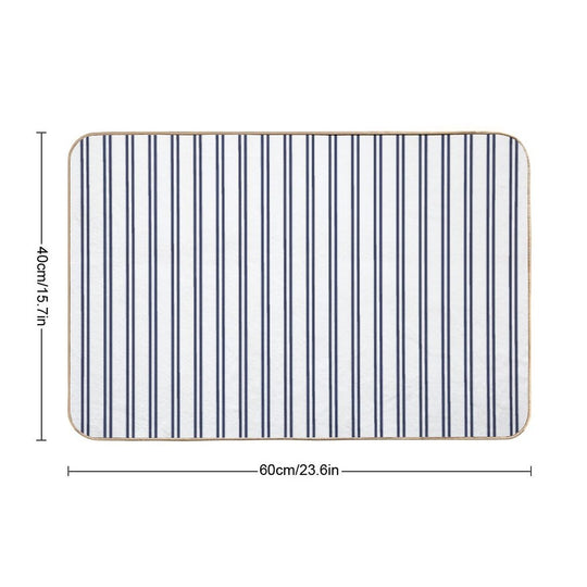 White And Navy Double Stripes  Anti-Trip Bath Mat