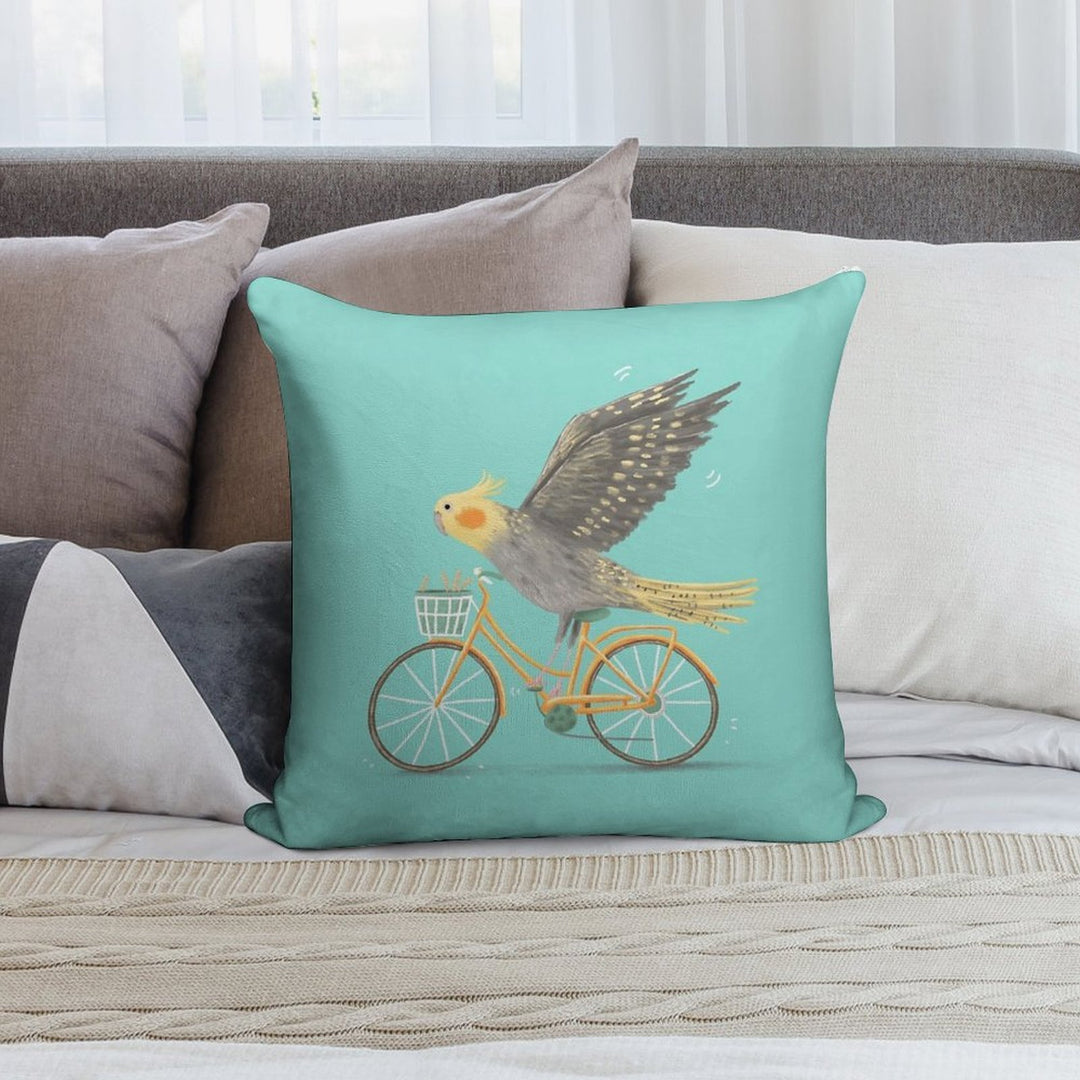 Cockatiel on A Bicycle Soft Anti-Pilling Throw Pillow