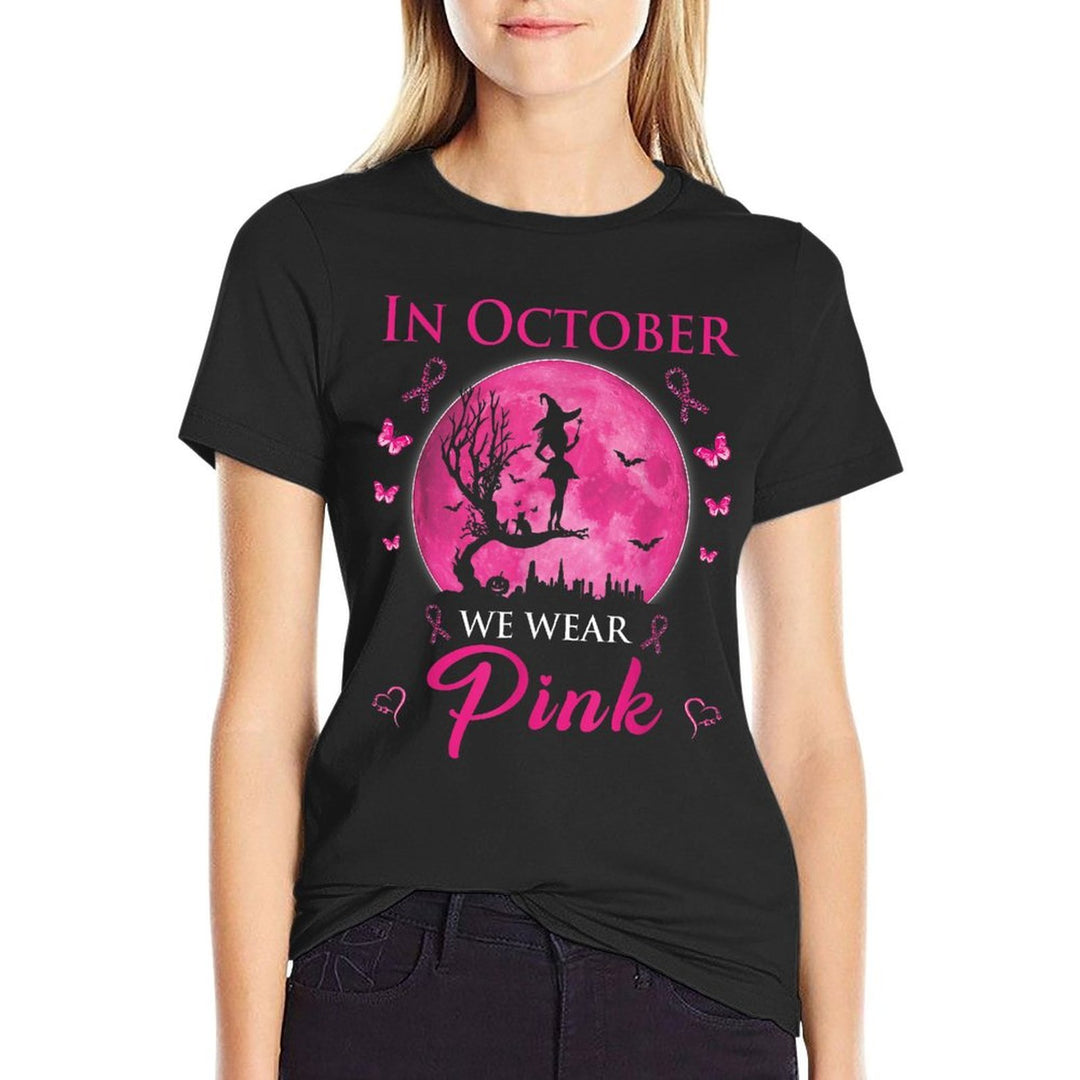 In October We Wear Pink Halloween Witch Breast Cancer  Moisture-wicking T-Shirt
