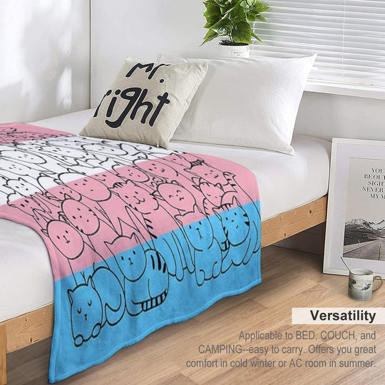 Trans Transgender Cat Pride Flag Travel-friendly Throw Blanket