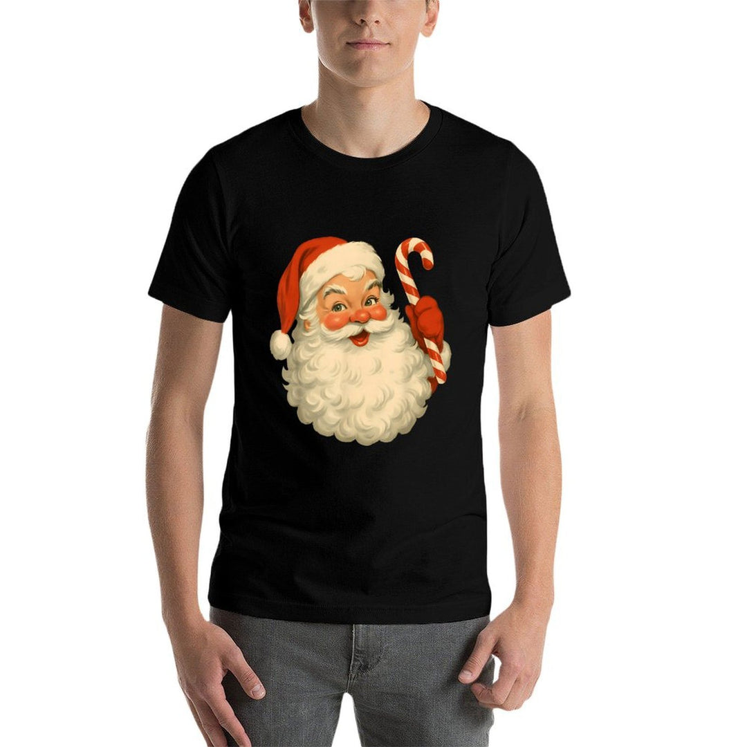 Pink Santa Claus Christmas Candy Cane Vintage Girl Women  Quick-drying T-Shirt