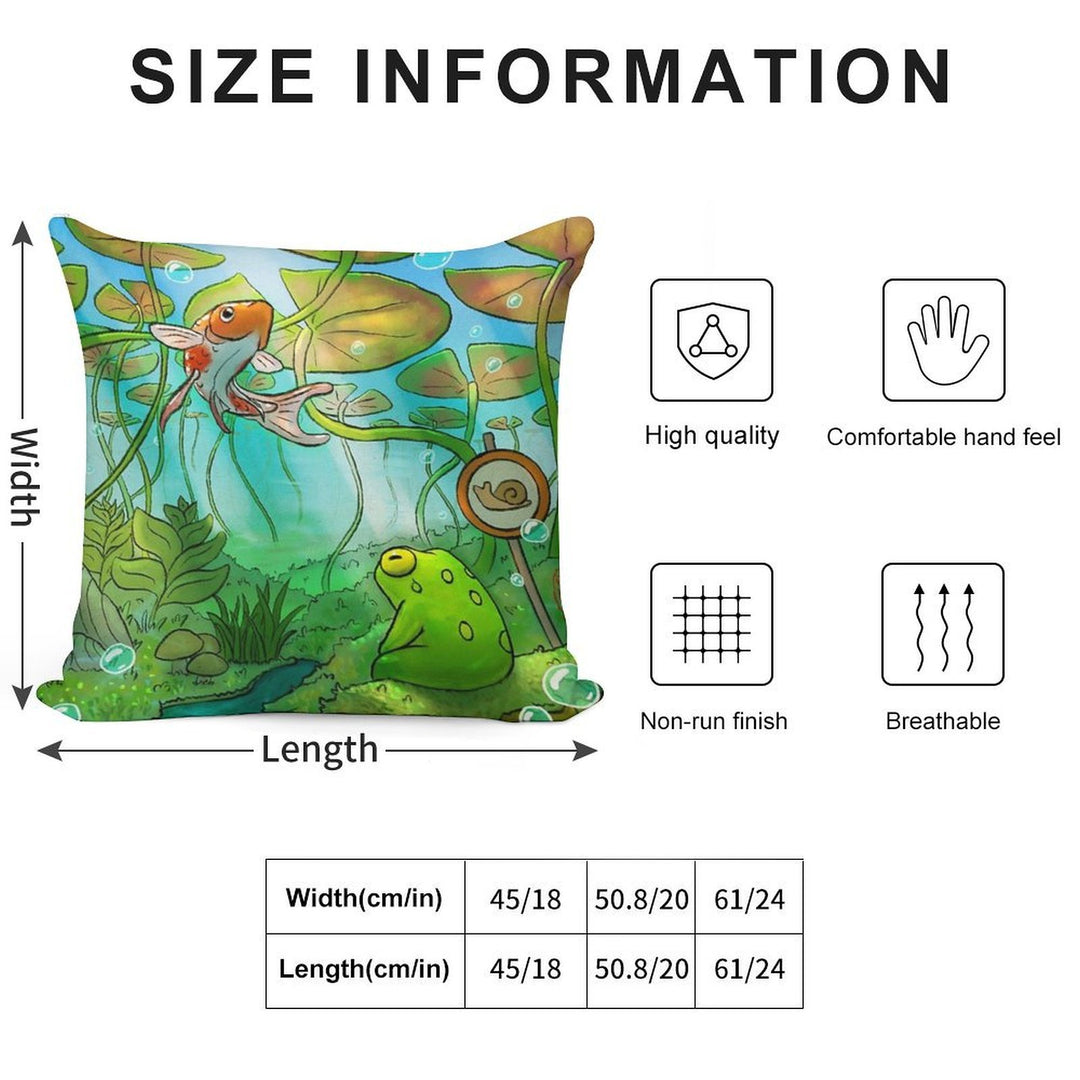 Peaceful Underwater Lilypads with Frog And Koi Fish Art Soft Multiple Sizes Throw Pillow