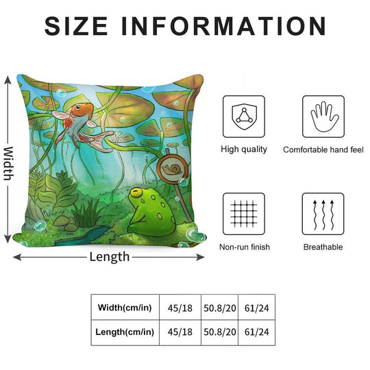 Peaceful Underwater Lilypads with Frog And Koi Fish Art Soft Multiple Sizes Throw Pillow