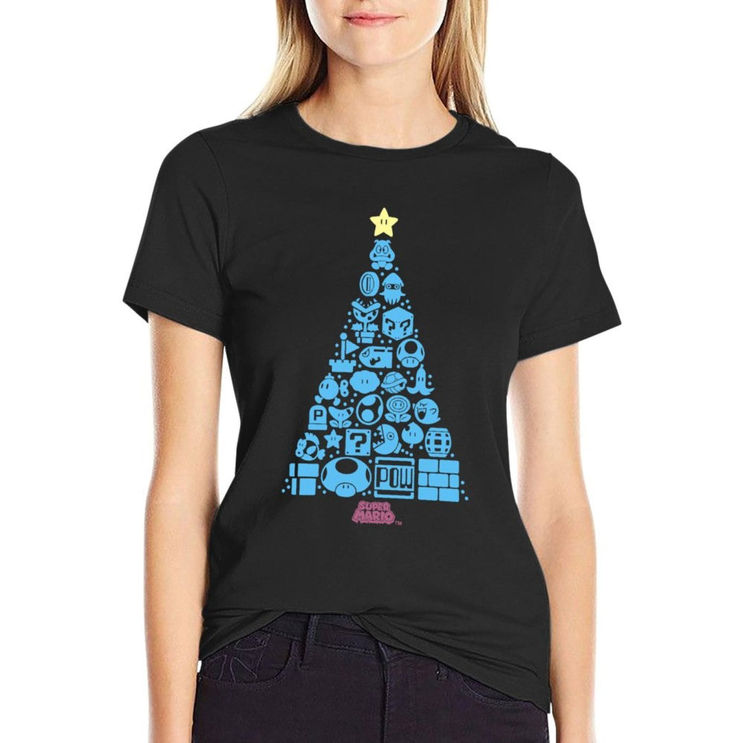 Super Mario Item Characters Christmas Tree Graphic  Vintage-inspired T-Shirt