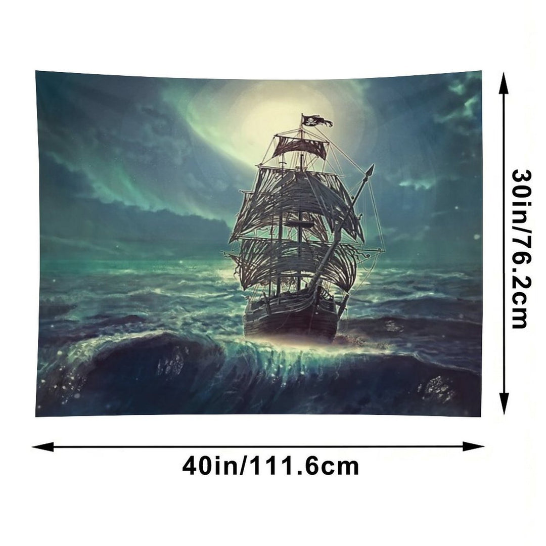 Ghost Pirate Ship at Night Tapestry