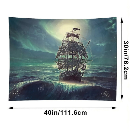 Ghost Pirate Ship at Night Tapestry