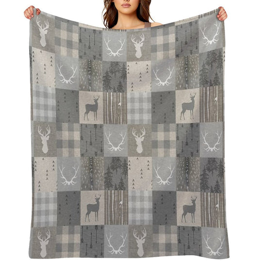 Rustic Woodland Patchwork - Grey And Beige All-season Throw Blanket