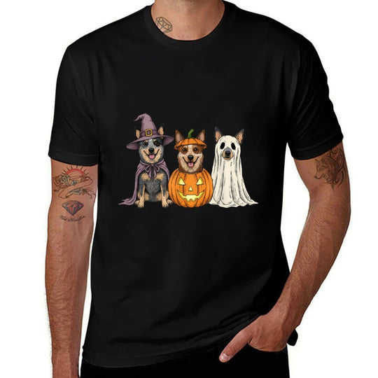 Spooky Ghost Blue Heeler Pumpkin Halloween Dog Lover  Easy-care T-Shirt