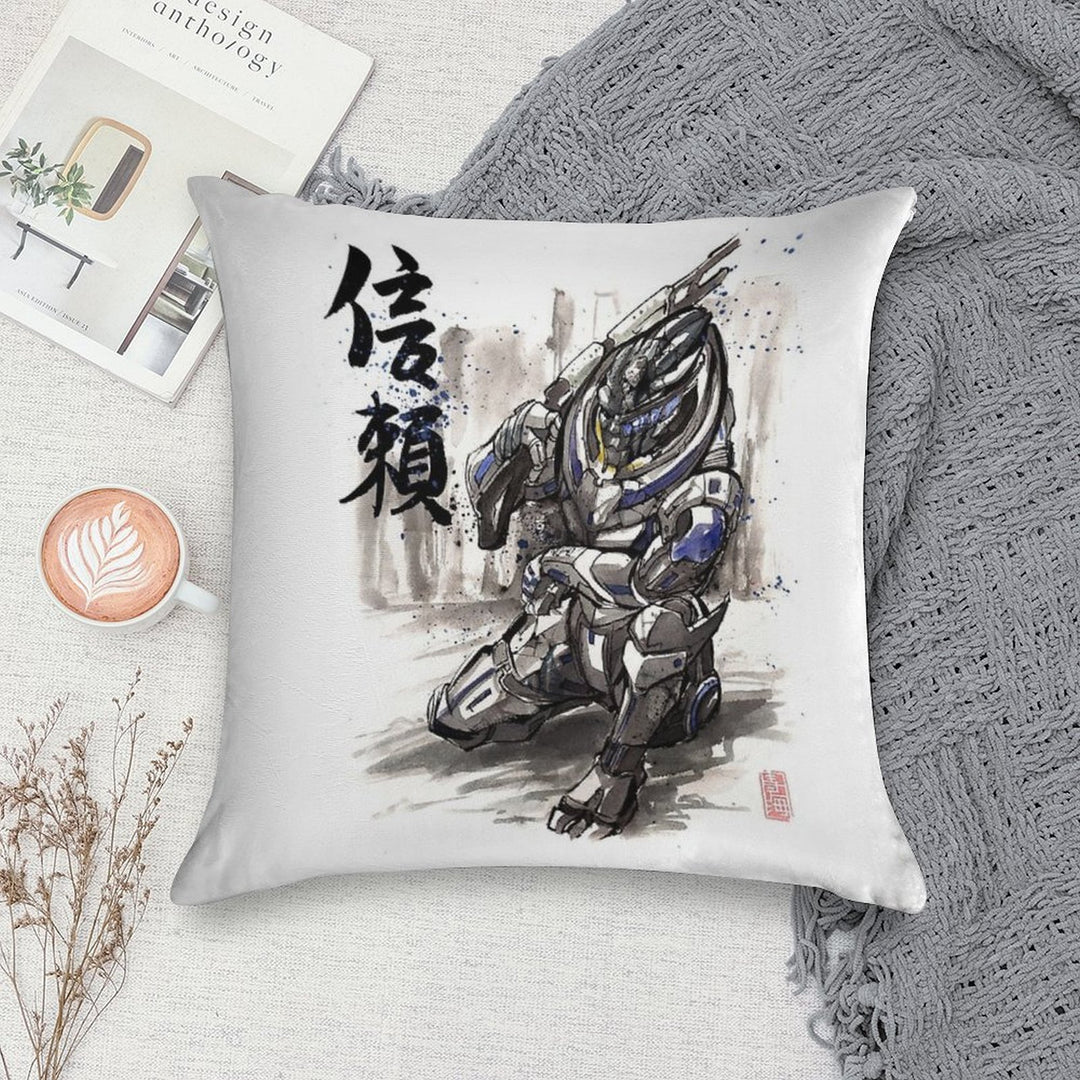 Mass Effect Garrus Sumie Style with Japanese Calligraphy Soft Ultra-Soft Texture Throw Pillow