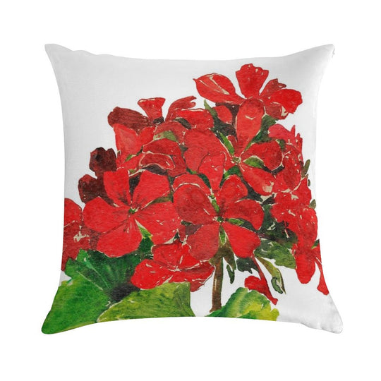 Red Geranium. Summer Geranium. Geranium Blossom. Soft Shrink-Resistant Throw Pillow