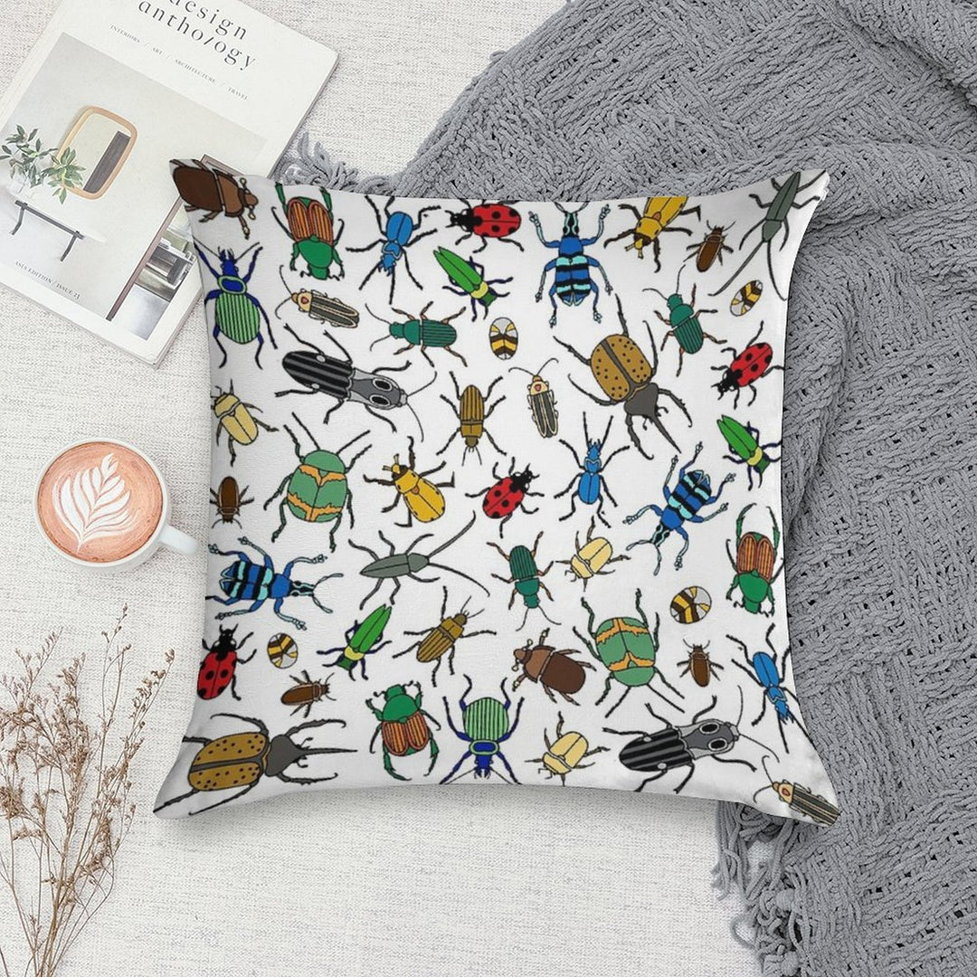 Beetles Pattern  Bugs  Insects  Pattern Soft Hidden Zipper Throw Pillow
