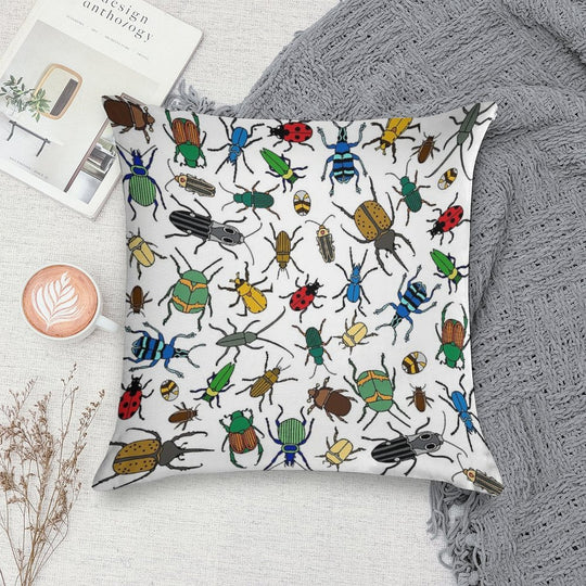 Beetles Pattern  Bugs  Insects  Pattern Soft Hidden Zipper Throw Pillow