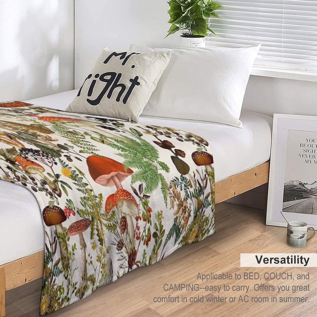 Vintage Mushrooms Forest Botanical Garden Pattern - Beige Nightgarden Compact Throw Blanket