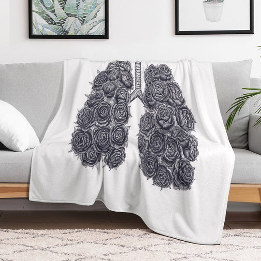 Lungs with Peonies Plush Throw Blanket
