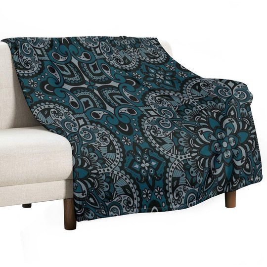 Floral Mandala Repeat Pattern - Teal Quick-dry Throw Blanket