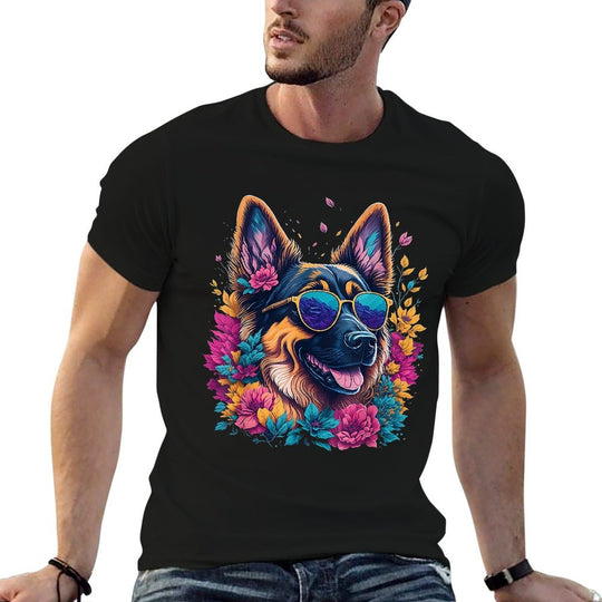 Flower German Shepherd Spring Nature Dog Lovers For Women  Moisture-wicking T-Shirt