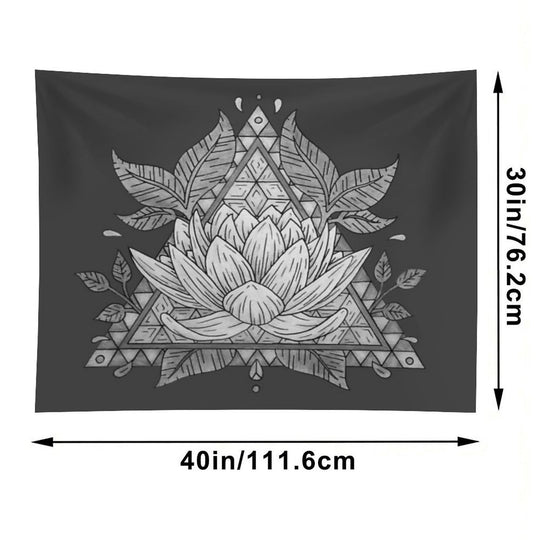 Grey Lotus Flower Geometric Design Tapestry