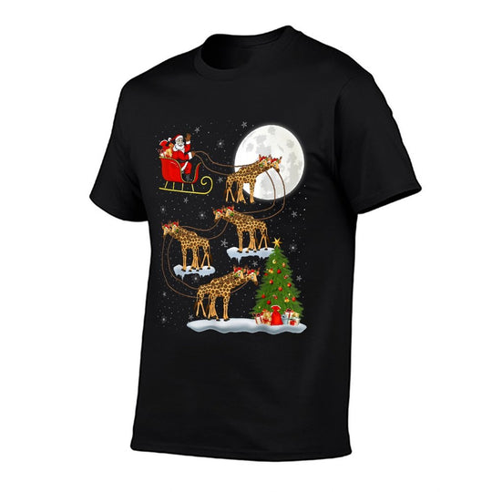 Funny Xmas Lighting Tree Santa Riding Giraffe Christmas Comfortable T-Shirt