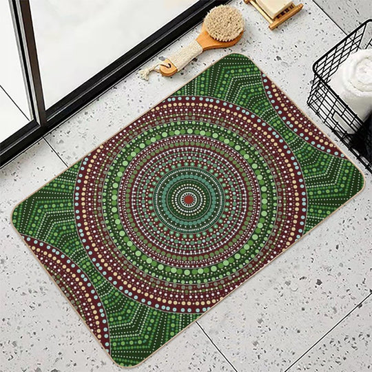 First Nations Green Aboriginal Australian Indigenous Native Folklore Art  Anti-Trip Bath Mat