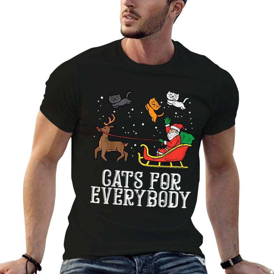 Cats For Everybody Santa Funny Christmas Xmas Women Girls  Ribbed Collar T-Shirt