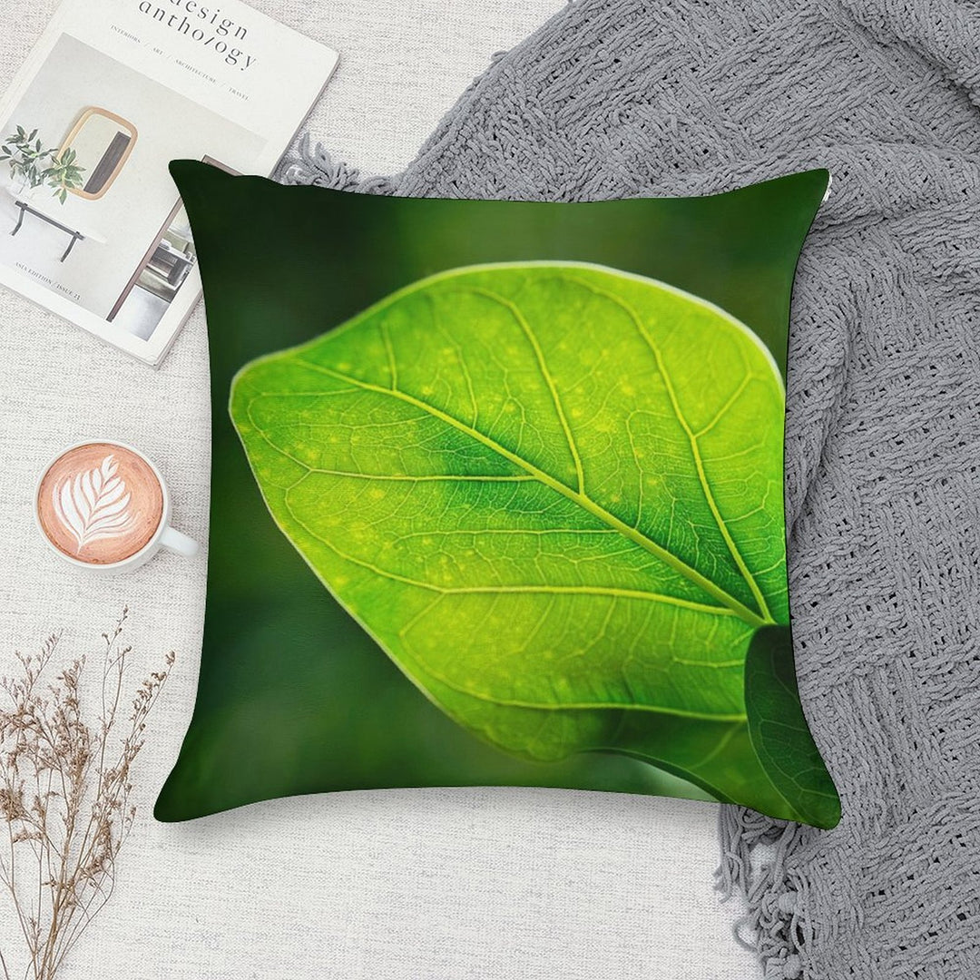 Green Leaf Macro with Vein Detail Soft Decorative Cover Throw Pillow