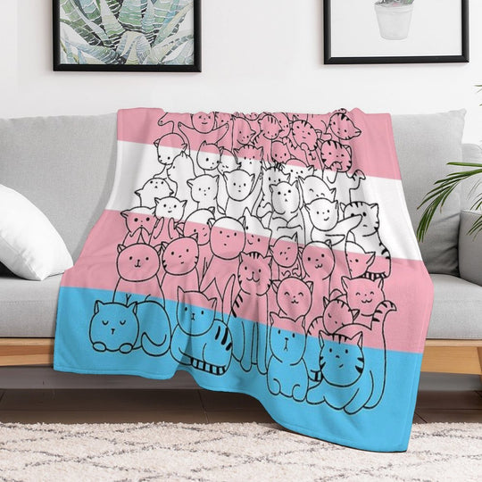 Trans Transgender Cat Pride Flag Travel-friendly Throw Blanket
